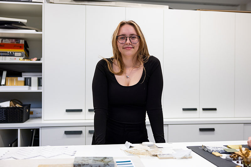 Young female student who is studying a creative course and is in a specialist creative learning environment.